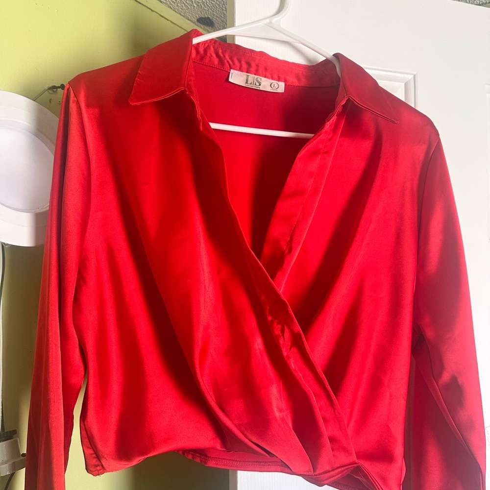 Women's Vibrant Red Satin Blouse